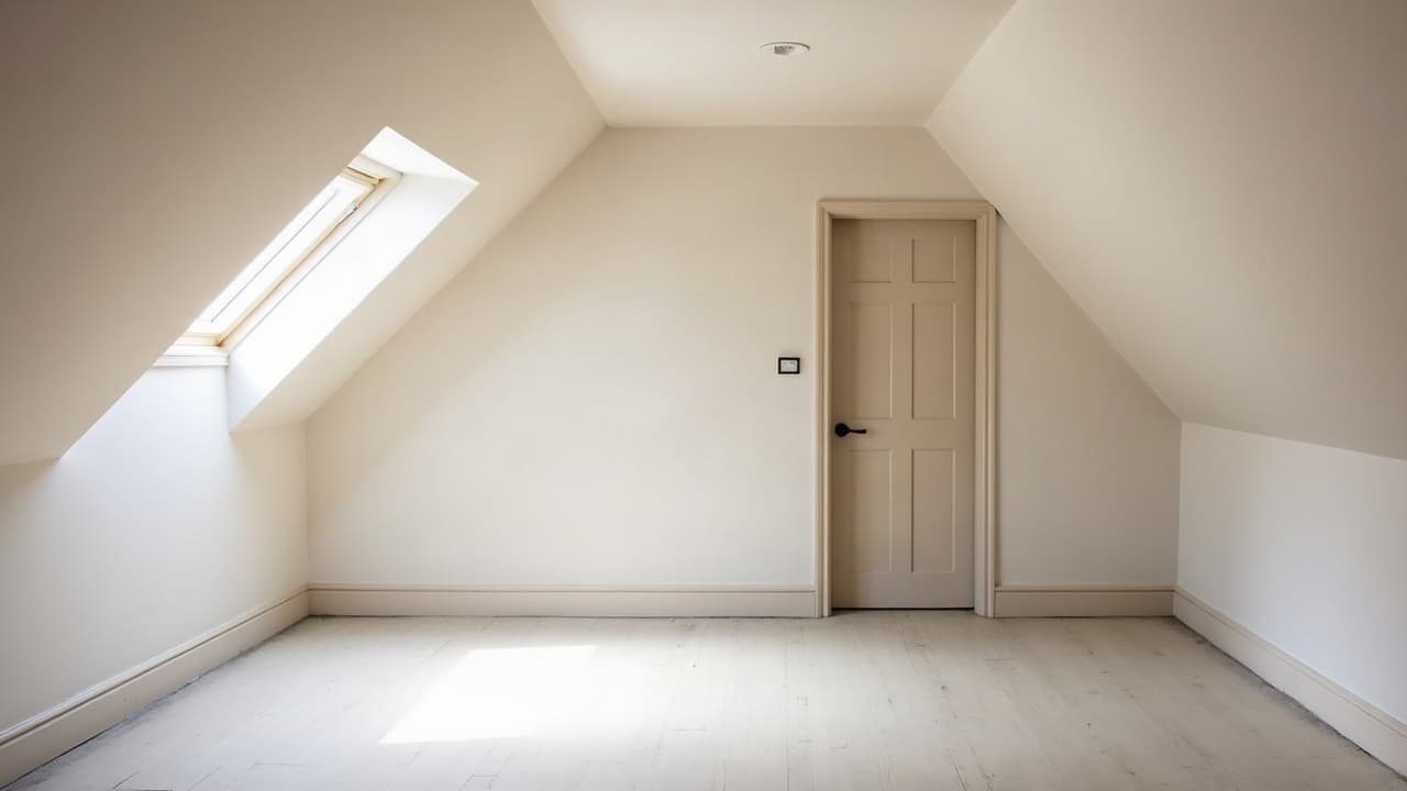 Combles aménagés et plâtrés, lumière naturelle par la fenêtre de toit, chantier réceptionné
