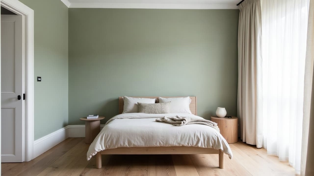 Mur de chambre doublé, isolé et peint en vert sauge