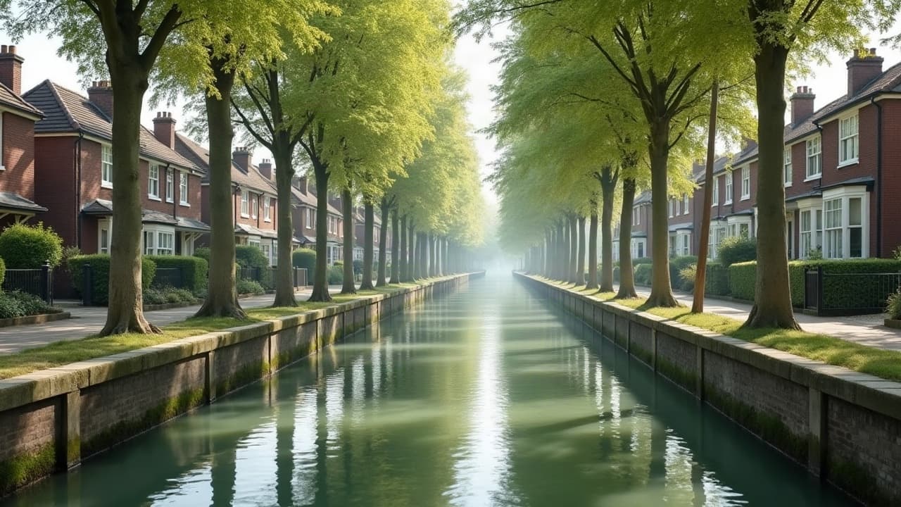 Chemin de halage le long du canal bordé de peupliers à Crissey