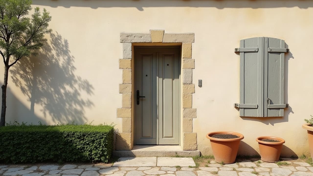 Porte unique d'une façade enduite de ferme à La Chapelle-de-Guinchay