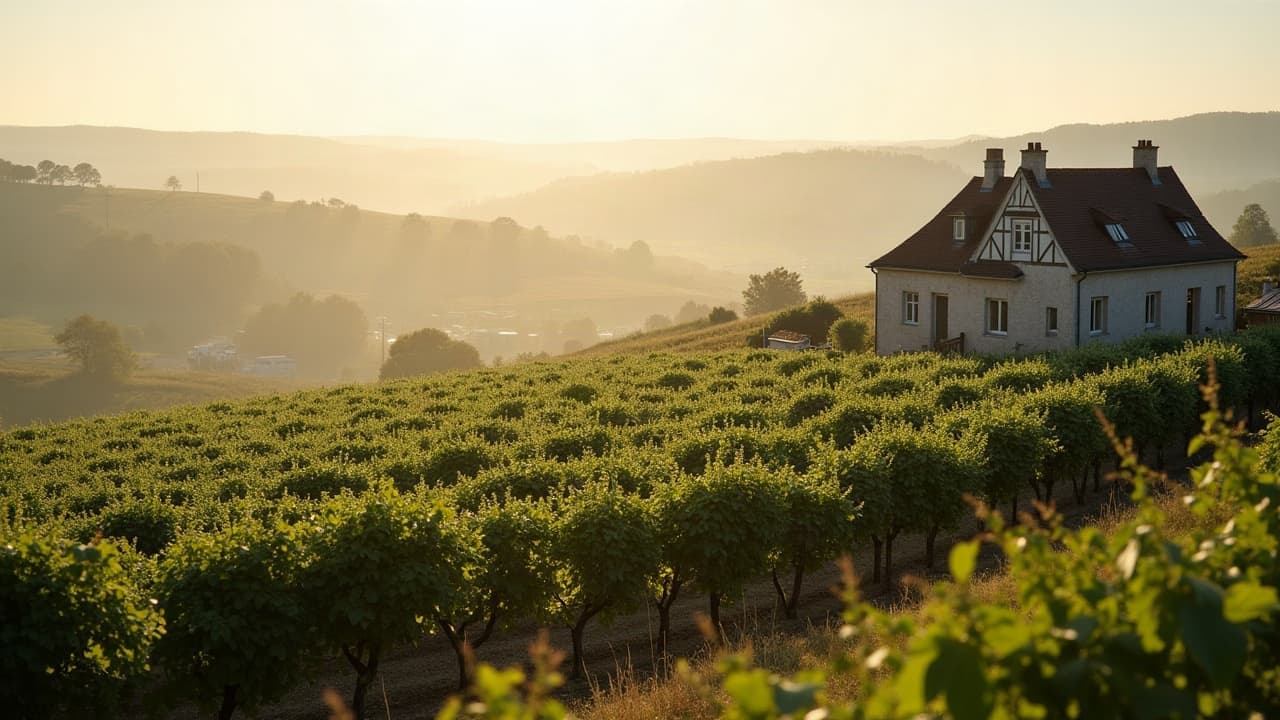 Coteau de vignes surplombant le bourg de La Chapelle-de-Guinchay