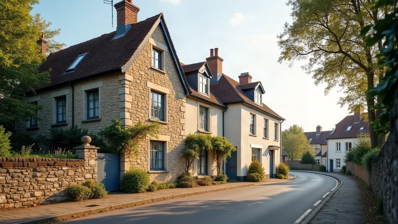 Rue du bourg ancien de Saint-Marcel, maison de pierre et construction récente