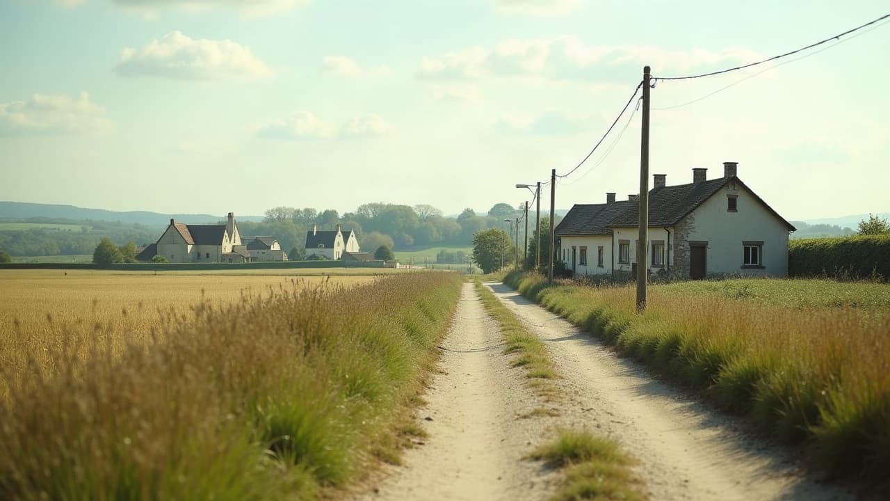 Plaine agricole et toits groupés du bourg de Varennes-le-Grand