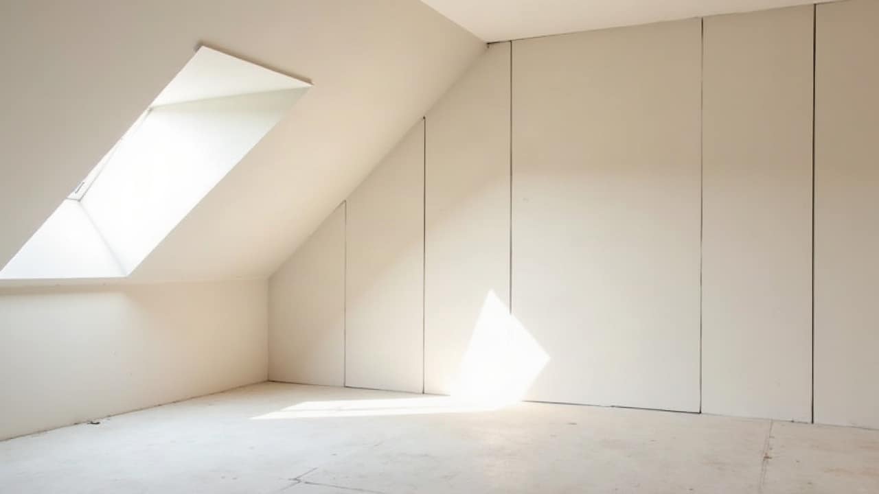 Angle de plafond en cours de finition, bande à joint posée entre deux plaques avant la première couche d'enduit