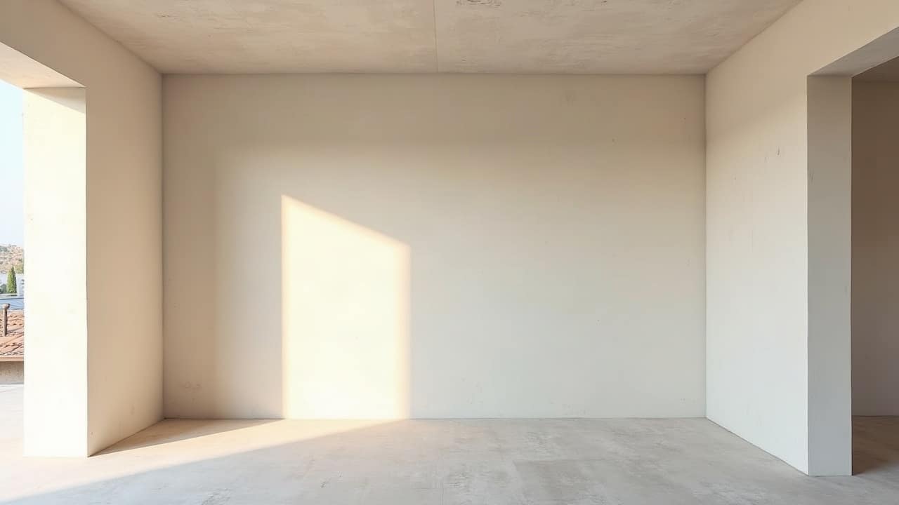 Cloison en cours de fermeture par les plaques de plâtre dans un pavillon, portion d'ossature encore visible sur la partie haute